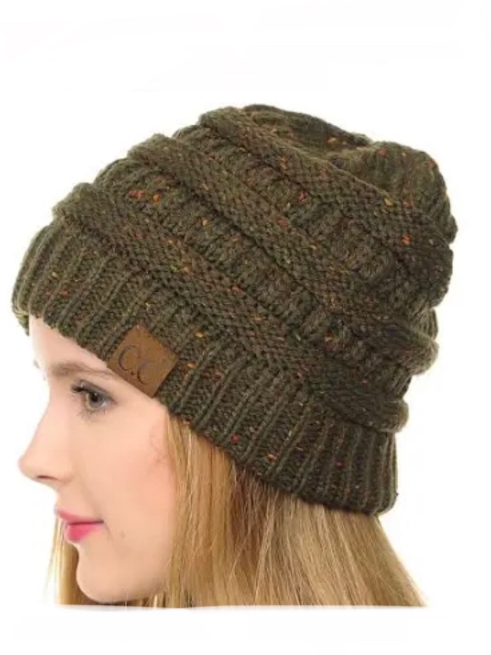 C.C Hat Slouchy Thick Warm Cap Skully Color Cable Knit Beanie Confetti New Olive